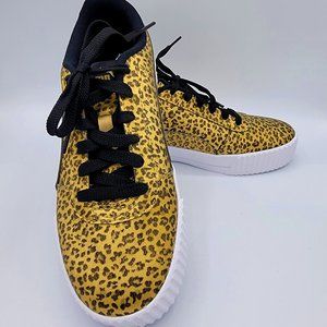 NEW PUMA Gold Leopard Animal Faux Fur Platform Soft Foam Sneakers Women's Size 8